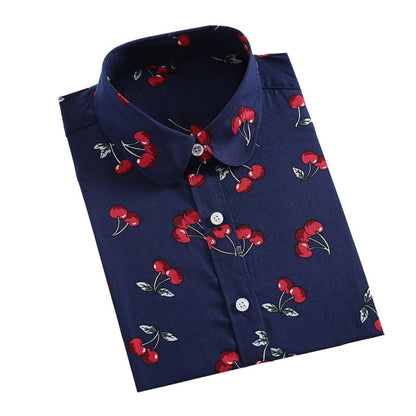 xakxx Women Shirts Long Sleeve Cotton Blouse Fashion Print Cherry Lips Flower Top Shirts For Women Autumn Under Shirt Ladies Office