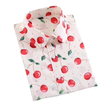 xakxx Women Shirts Long Sleeve Cotton Blouse Fashion Print Cherry Lips Flower Top Shirts For Women Autumn Under Shirt Ladies Office