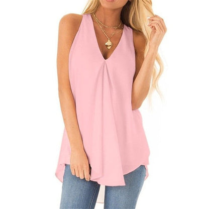 Oversize Clothes Sleeveless Women&#39;s Chiffon Shirt Summer Loose Sleeveless Solid Color Tops Ladies Blouse Plus Size Casual Shirts