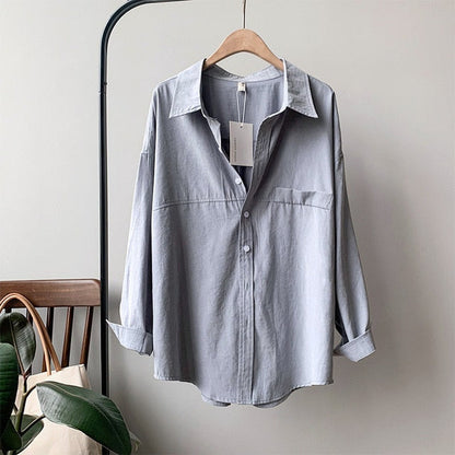 Minimalist Loose White Shirts for Women Turn-down Collar Solid Female Shirts Tops  Spring Summer Blouses