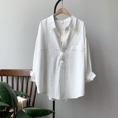 Minimalist Loose White Shirts for Women Turn-down Collar Solid Female Shirts Tops  Spring Summer Blouses