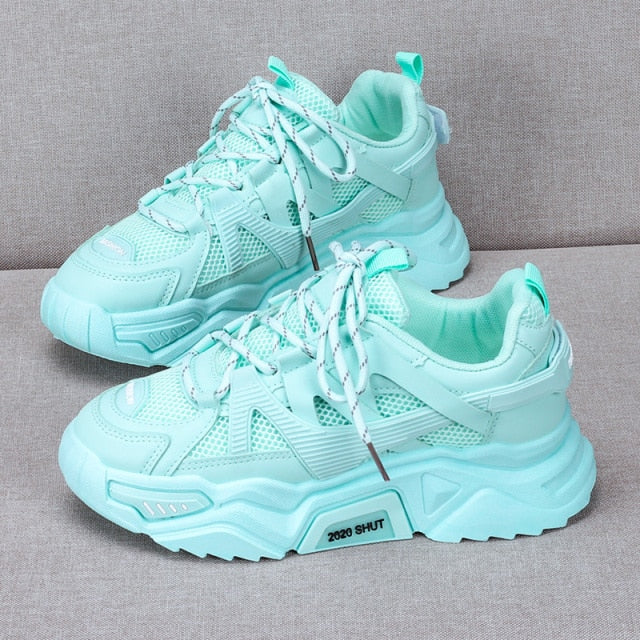 xakxx Sneakers Fashion Women Shoes Blue Orange Mesh Casual Shoes Woman Trainers Lace-Up Platform Sneakers Women Vulcanize Shoes