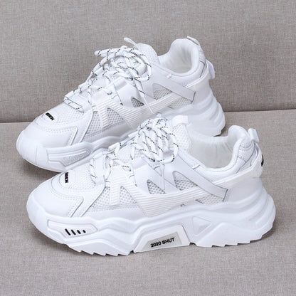xakxx Sneakers Fashion Women Shoes Blue Orange Mesh Casual Shoes Woman Trainers Lace-Up Platform Sneakers Women Vulcanize Shoes