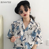 Blouses Women Chic Vintage Printed New Summer Harajuku Ladies Streetwear Popular All-match Short Sleeve Pocket Womens Shirts Top