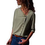 xakxx Women Tops And Blouses  Fashion Long Sleeve Skew Collar Chiffon Blouse Casual Tops Plus Size Elegent Work Wear Shirt