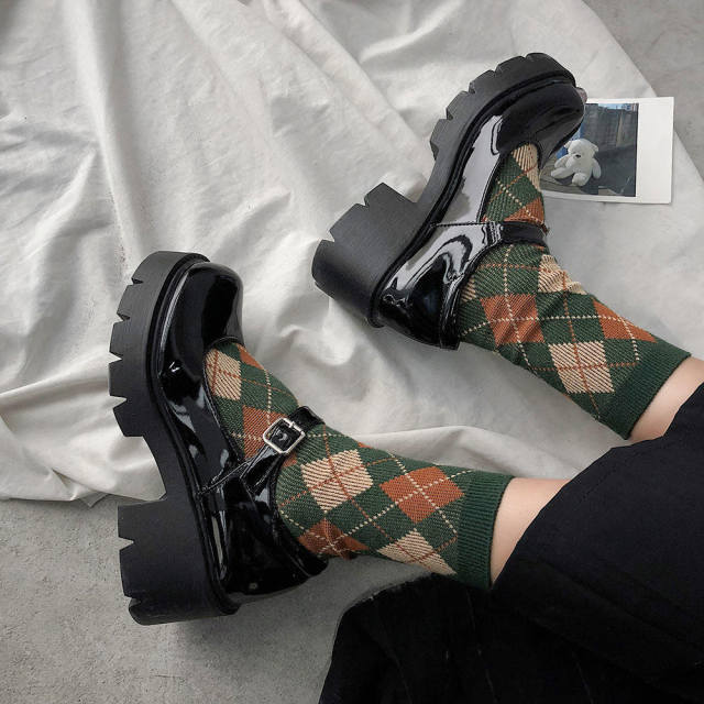 Patent Leather Shoes Spring Autumn Mary Jane Shoes Women's Buckle Strap High Heels Retro Platform Lolita Shoes Woman