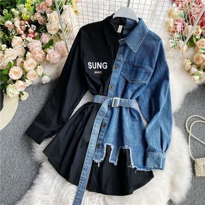 Women's Blouse  Autumn Long Sleeve Shirt Tops Jeans Patchwork Plaid Blouses Elegantes Blusas para mujer Slim Shirt Dress-1