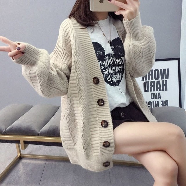 Fall outfits  Sweater cardigan jacket female loose Korean student spring and autumn  new sweater trend round button net red hot sale old K