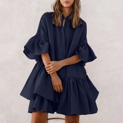Celmia Bohemian Summer Sundress  Women Ruffled Party Mini Dress Sexy Half Sleeve Buttons Casual Solid Beach Vestidos Robe