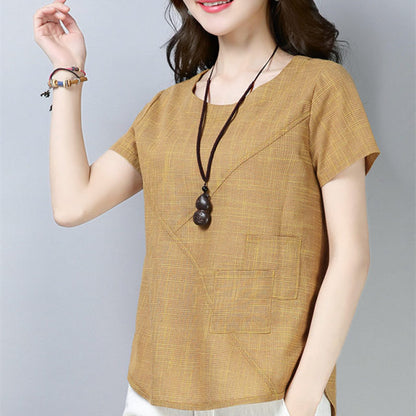 Women&#39;s Summer Blouses Vintage Linen Cotton Women Tops Blouses Short Sleeve Women Shirts Plus Size Women Clothing Blusas 2127