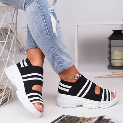 xakxx Women's Sandals Wedges Footwear Summer Platform Sandals Women Shoes Female Slip on Peep Toe Knitted Ladies Sneakers Casual