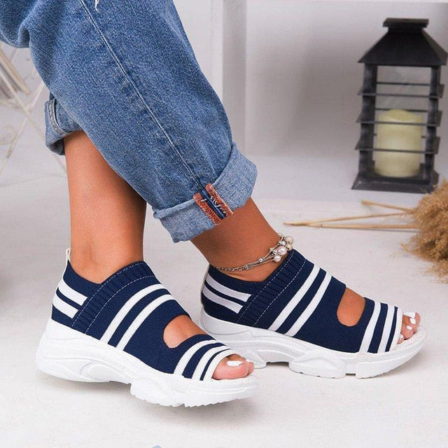 xakxx Women's Sandals Wedges Footwear Summer Platform Sandals Women Shoes Female Slip on Peep Toe Knitted Ladies Sneakers Casual