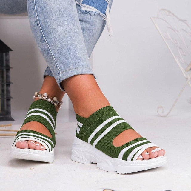 xakxx Women's Sandals Wedges Footwear Summer Platform Sandals Women Shoes Female Slip on Peep Toe Knitted Ladies Sneakers Casual