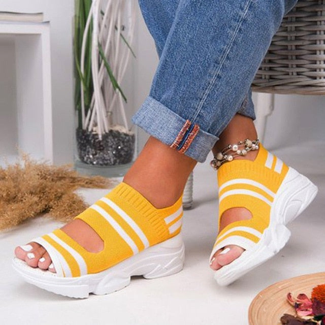 xakxx Women's Sandals Wedges Footwear Summer Platform Sandals Women Shoes Female Slip on Peep Toe Knitted Ladies Sneakers Casual