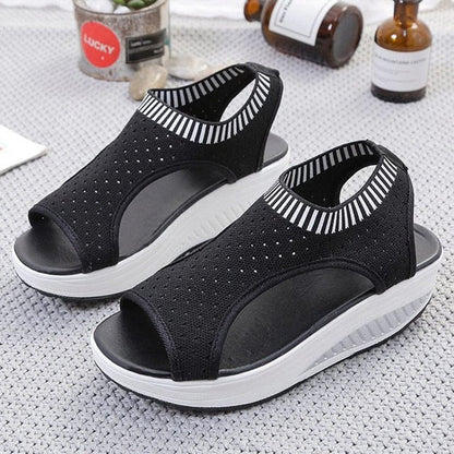xakxx Women's Sandals Wedges Footwear Summer Platform Sandals Women Shoes Female Slip on Peep Toe Knitted Ladies Sneakers Casual