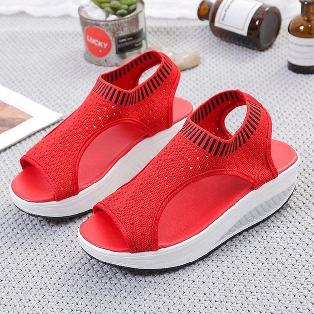 xakxx Women's Sandals Wedges Footwear Summer Platform Sandals Women Shoes Female Slip on Peep Toe Knitted Ladies Sneakers Casual