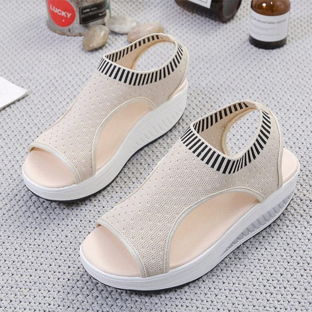xakxx Women's Sandals Wedges Footwear Summer Platform Sandals Women Shoes Female Slip on Peep Toe Knitted Ladies Sneakers Casual