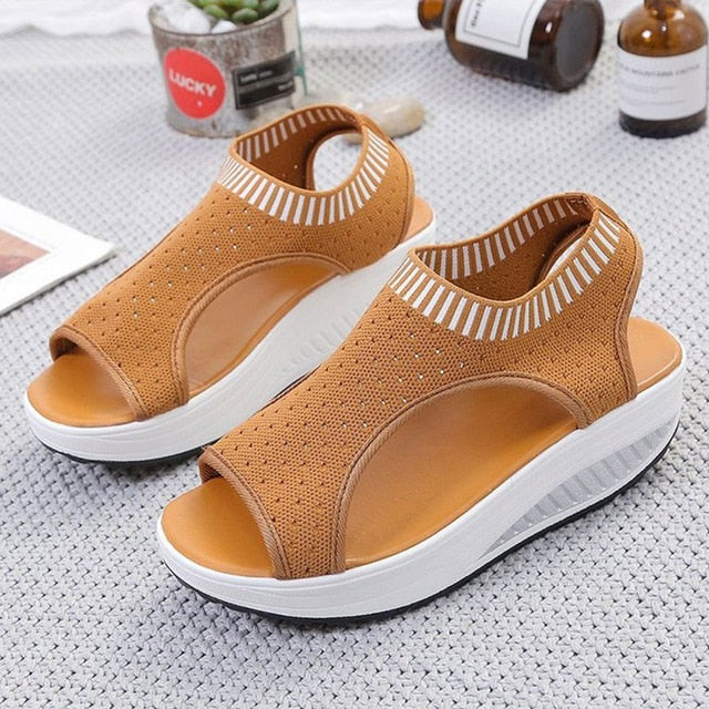 xakxx Women's Sandals Wedges Footwear Summer Platform Sandals Women Shoes Female Slip on Peep Toe Knitted Ladies Sneakers Casual