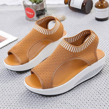 xakxx Women's Sandals Wedges Footwear Summer Platform Sandals Women Shoes Female Slip on Peep Toe Knitted Ladies Sneakers Casual