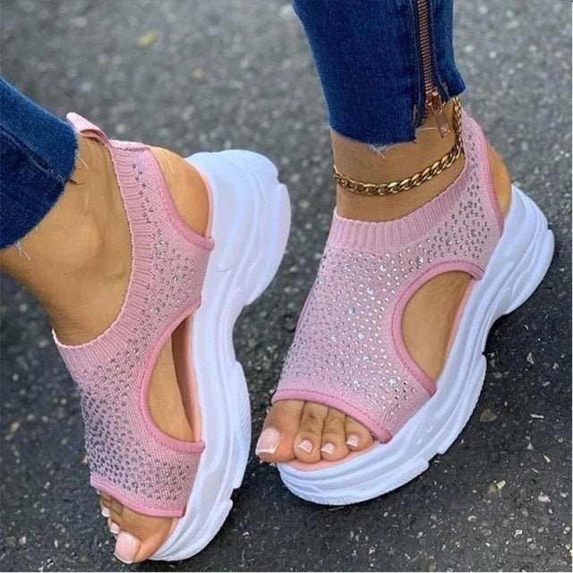 xakxx Women's Sandals Wedges Footwear Summer Platform Sandals Women Shoes Female Slip on Peep Toe Knitted Ladies Sneakers Casual