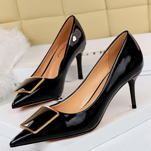 xakxx  Patent Leather Woman Pumps Kitten Heels Occupation OL Office Shoes Classic Pumps Plus Size 35-43 Shoes Women Heels
