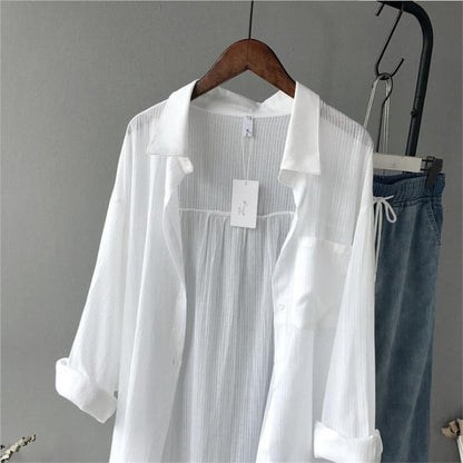 xakxx Autumn Women Long Sleeve White Shirts Blouse High quality loose Blouse Tops Cotton Casual White Long Blouse Women