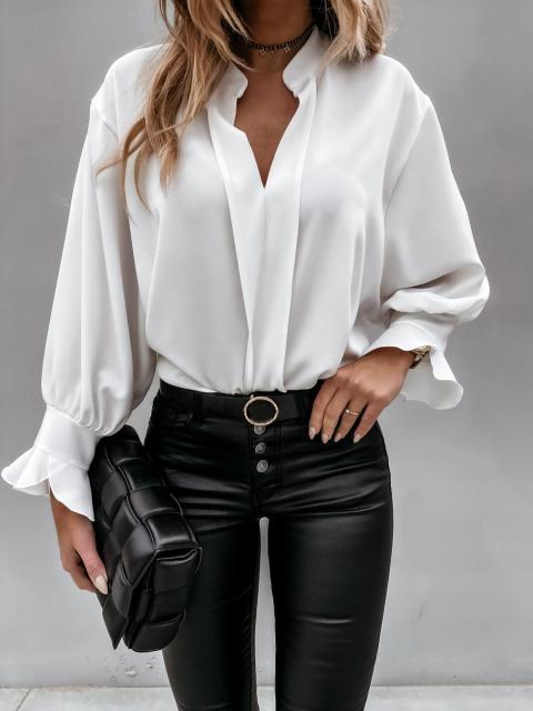 Autumn White Blouse Women Fashion V-neck Ruffle Long Sleeve Elegant Office Ladies Shirts Plus Size Casual Tops And Blouses Femme