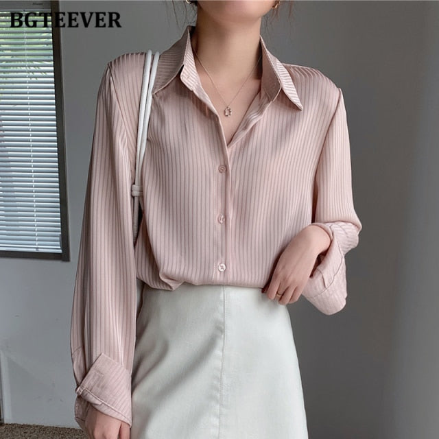 Office Ladies Striped Women Blouses Tops Full Sleeve Loose Women Shirts Elegant Spring Blusas Mujer
