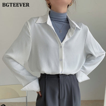 Office Ladies Striped Women Blouses Tops Full Sleeve Loose Women Shirts Elegant Spring Blusas Mujer