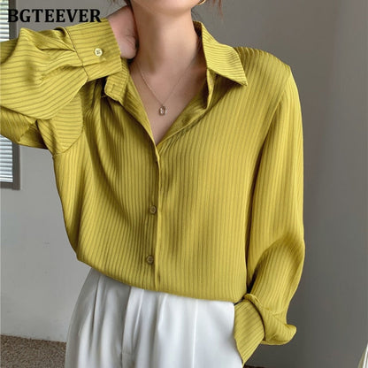 Office Ladies Striped Women Blouses Tops Full Sleeve Loose Women Shirts Elegant Spring Blusas Mujer