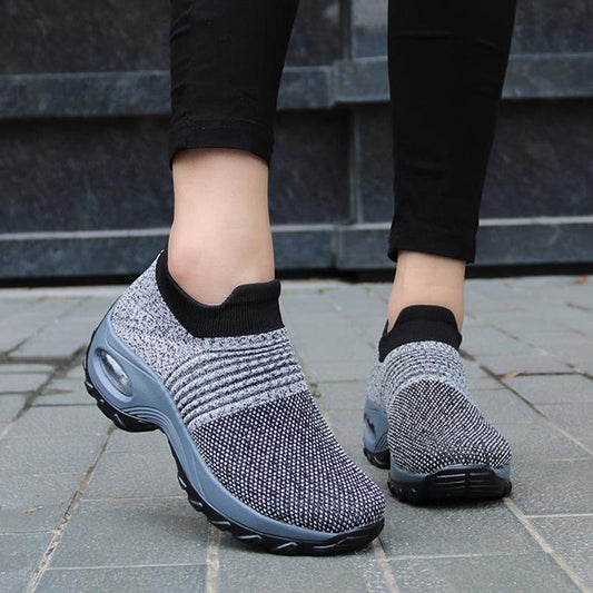 Women Wedges Shoes New Mesh Breathable Knit Ladies Shoes Mix Colors Sneaker Soft Platform Slip On Women's Vulcanize Shoes