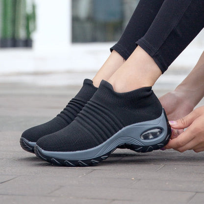 Women Wedges Shoes New Mesh Breathable Knit Ladies Shoes Mix Colors Sneaker Soft Platform Slip On Women's Vulcanize Shoes