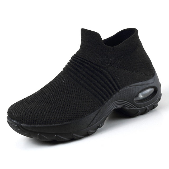 Women Wedges Shoes New Mesh Breathable Knit Ladies Shoes Mix Colors Sneaker Soft Platform Slip On Women's Vulcanize Shoes