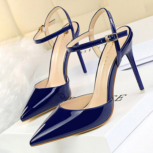 Fashion High Heels Shoes Patent Leather Woman Pumps Sexy Women Heels Blue Sliver Stiletto Heels Women Sandals