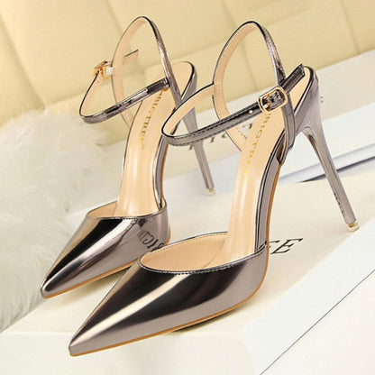 Fashion High Heels Shoes Patent Leather Woman Pumps Sexy Women Heels Blue Sliver Stiletto Heels Women Sandals