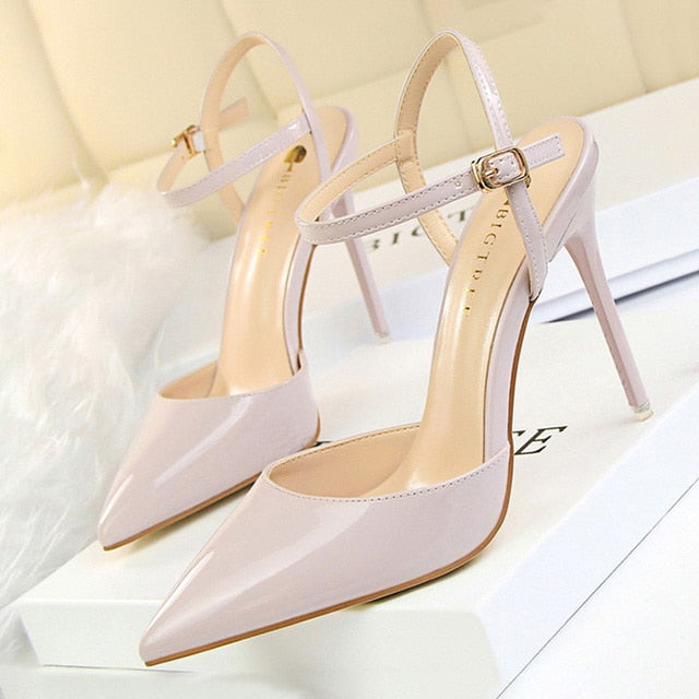 Fashion High Heels Shoes Patent Leather Woman Pumps Sexy Women Heels Blue Sliver Stiletto Heels Women Sandals