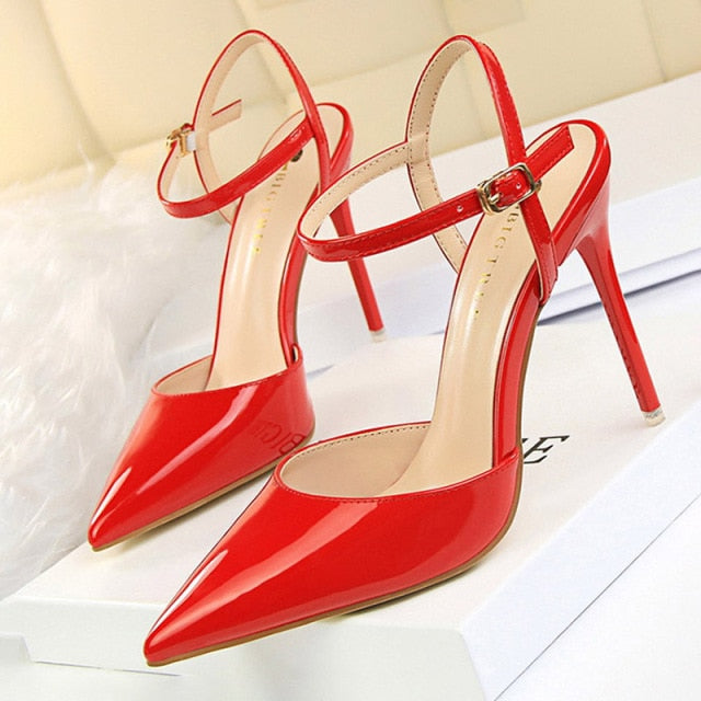 Fashion High Heels Shoes Patent Leather Woman Pumps Sexy Women Heels Blue Sliver Stiletto Heels Women Sandals