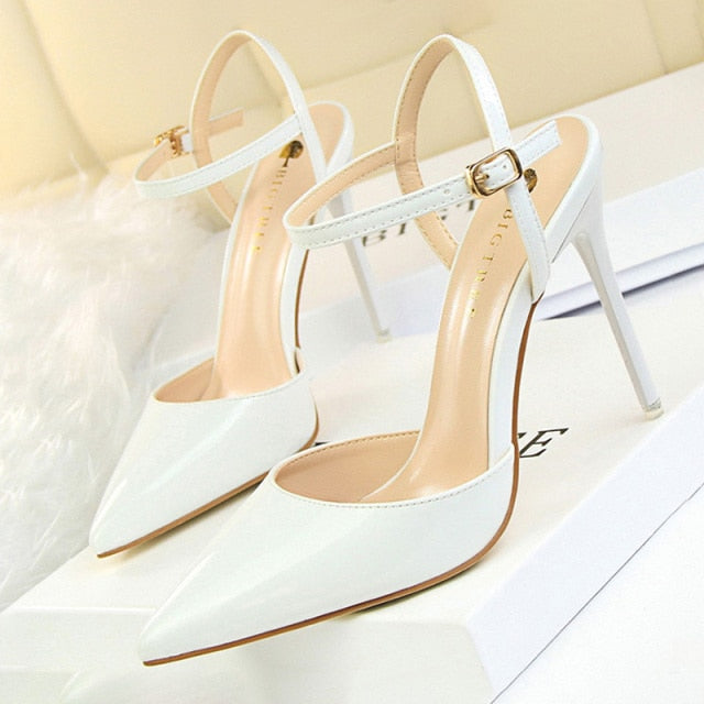 Fashion High Heels Shoes Patent Leather Woman Pumps Sexy Women Heels Blue Sliver Stiletto Heels Women Sandals