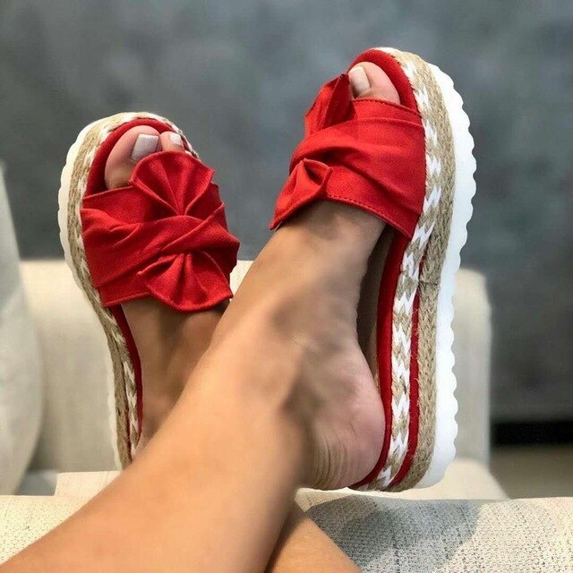 xakxx Summer Fashion Sandals Shoes Women Bow Summer Sandals Slipper Indoor Outdoor Flip-flops Beach Shoes Female Slippers