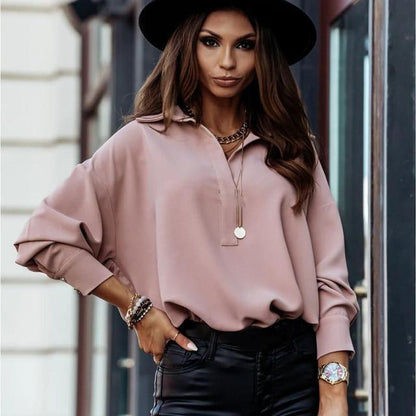 Office Blouse Womens  Fashion Turn-down Collar Lantern Long Sleeve Elegant Ladies Shirts Plus Size White Tops And Blouses