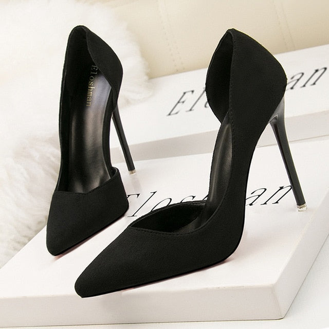 xakxx New Woman Pumps Suede High Heels Female Pointed Toe Office Shoes Stiletto Women Shoes Party Women Heels 10 cm Female Shoes