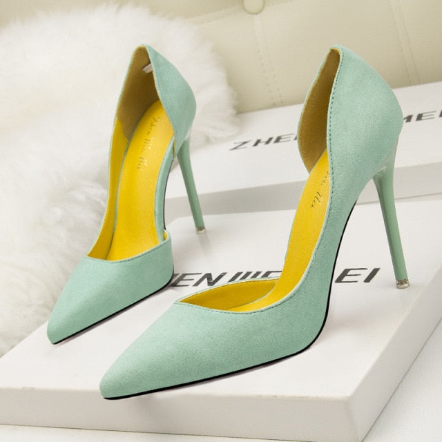 xakxx New Woman Pumps Suede High Heels Female Pointed Toe Office Shoes Stiletto Women Shoes Party Women Heels 10 cm Female Shoes