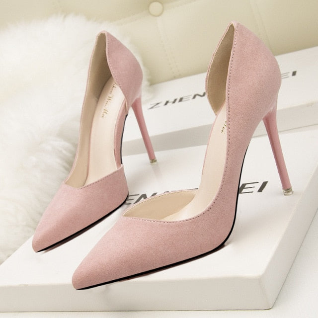 xakxx New Woman Pumps Suede High Heels Female Pointed Toe Office Shoes Stiletto Women Shoes Party Women Heels 10 cm Female Shoes