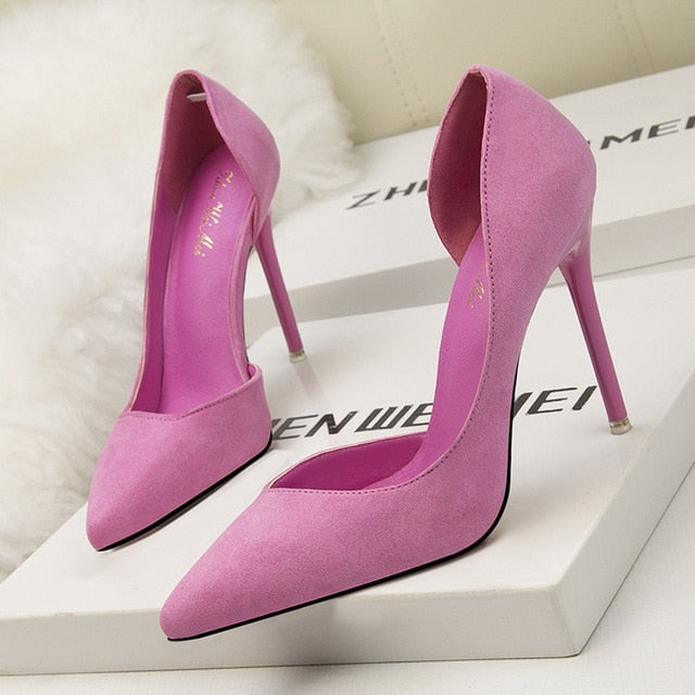 xakxx New Woman Pumps Suede High Heels Female Pointed Toe Office Shoes Stiletto Women Shoes Party Women Heels 10 cm Female Shoes