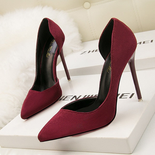 xakxx New Woman Pumps Suede High Heels Female Pointed Toe Office Shoes Stiletto Women Shoes Party Women Heels 10 cm Female Shoes
