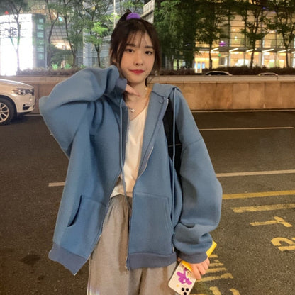 xakxx Zip Up Sweatshirt Spring Autumn Jacket Clothes oversize Hoodies Women plus size Vintage Pockets Long Sleeve Casual Large Coats