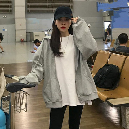 xakxx Zip Up Sweatshirt Spring Autumn Jacket Clothes oversize Hoodies Women plus size Vintage Pockets Long Sleeve Casual Large Coats