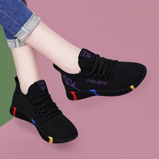 xakxx Women's Breathable Non-slip Platform Fashion  Autumn New Casual Shoes Korean Running Shoes Black Sneakers shoes for women