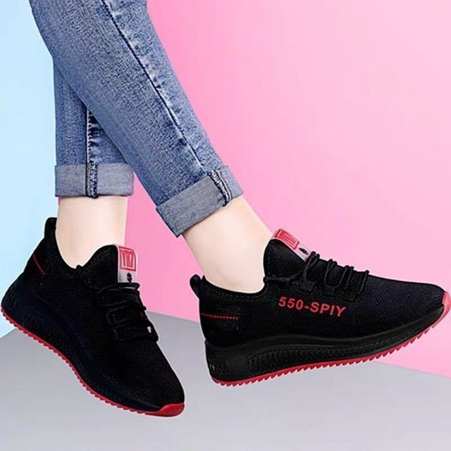 xakxx Women's Breathable Non-slip Platform Fashion  Autumn New Casual Shoes Korean Running Shoes Black Sneakers shoes for women