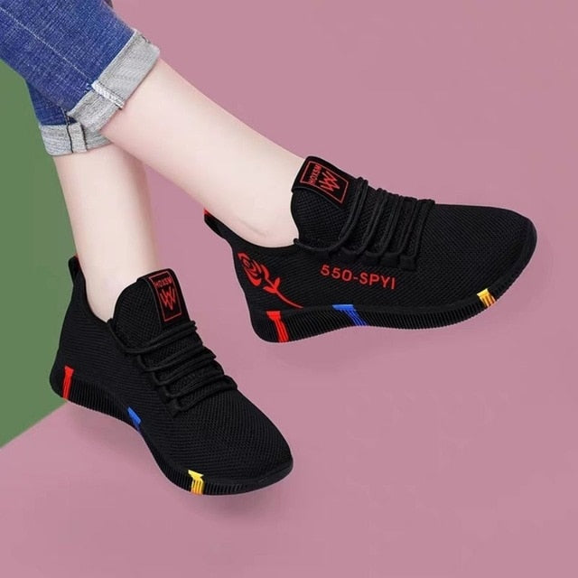 xakxx Women's Breathable Non-slip Platform Fashion  Autumn New Casual Shoes Korean Running Shoes Black Sneakers shoes for women